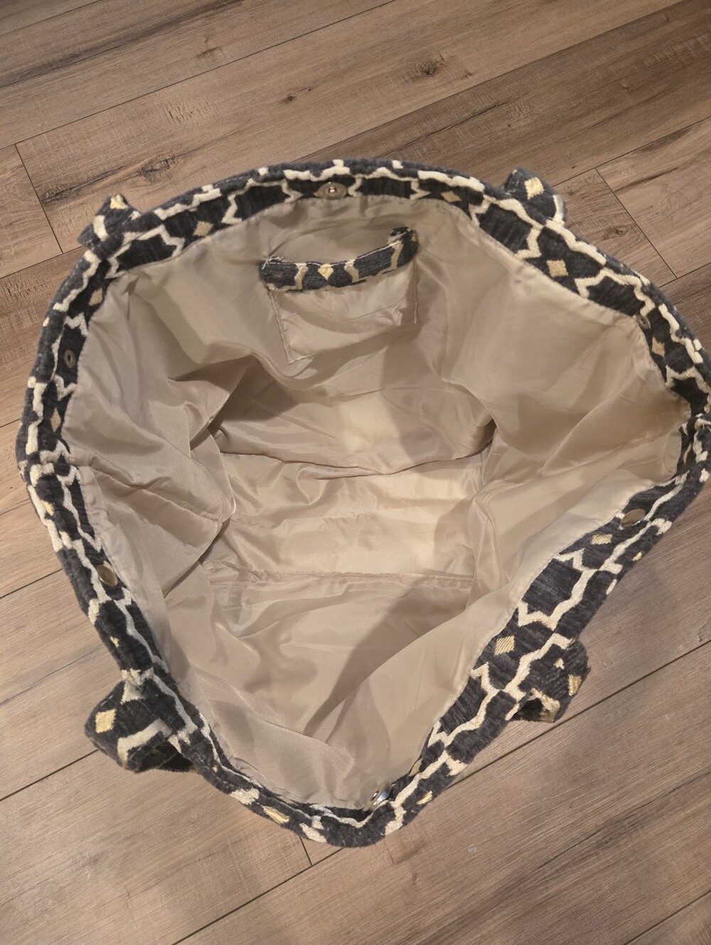 Geometric Gray & Beige Fabric Tote Bag - Picture 5 of 9